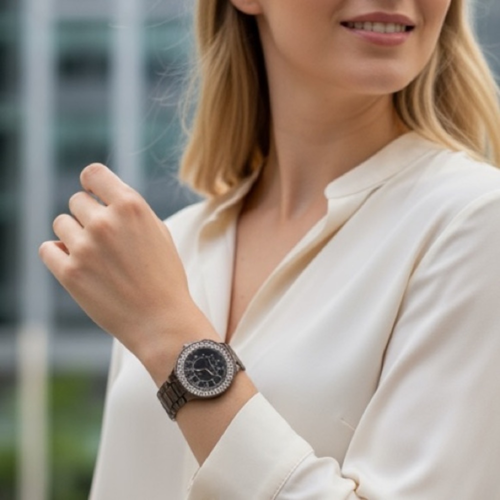 Style & Co• Gunmetal Black Watch w/ Swarovski Crystals - Picture 2 of 16
